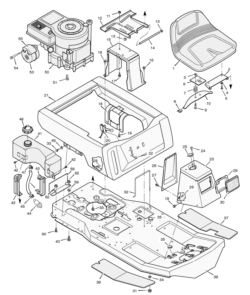 Body Chassis Diagram and Parts List for 30560X70D 1996 Briggs and Stratton Lawn Tractor